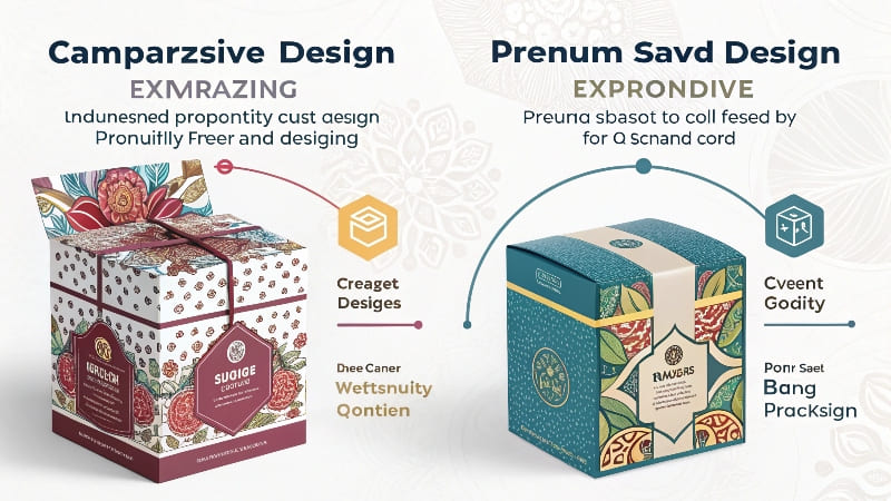 A simple but elegant box next to a complex, expensive one