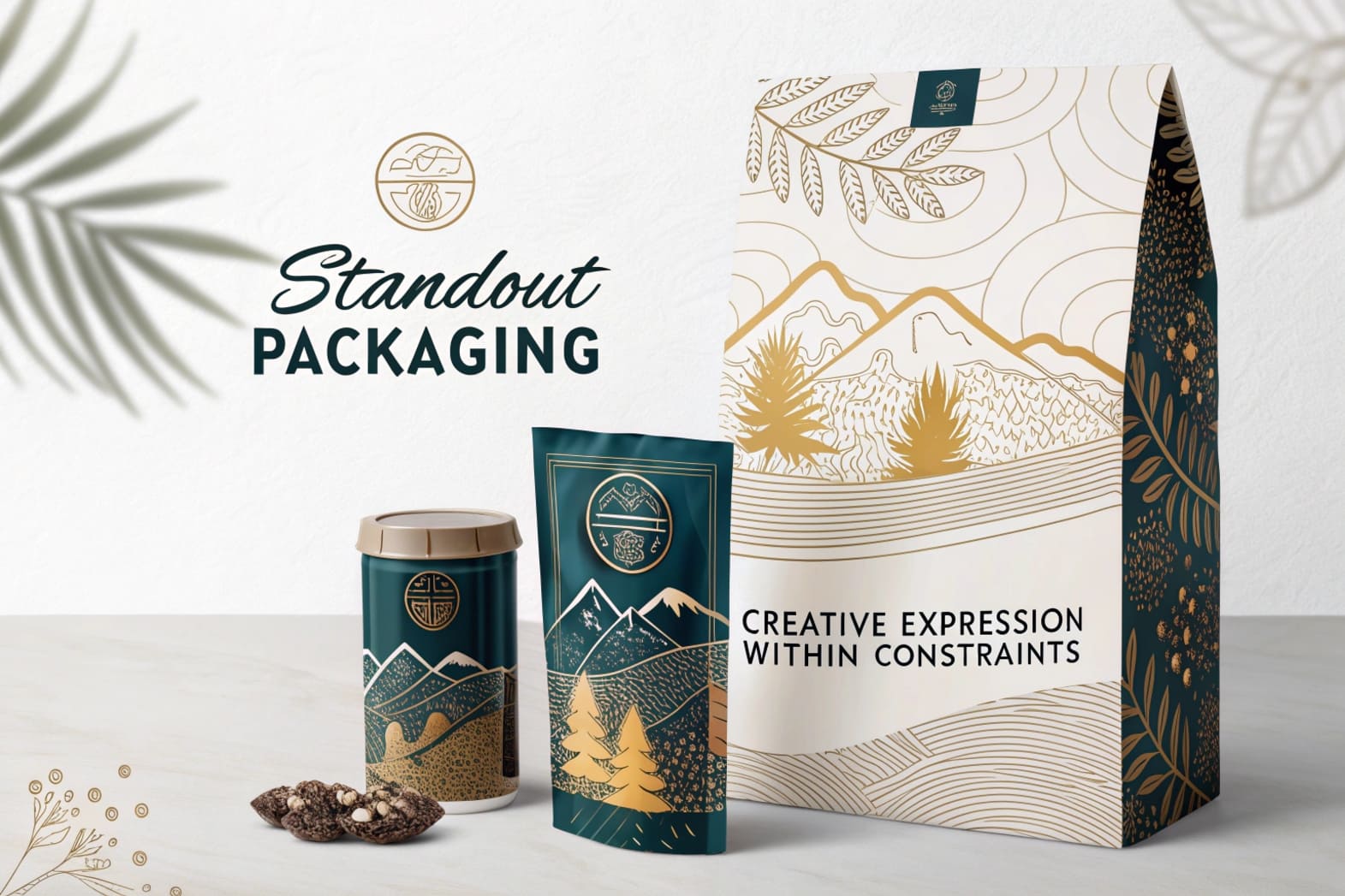 Cannabis Packaging Branding Two cannabis packages on a shelf, one generic and one with strong branding