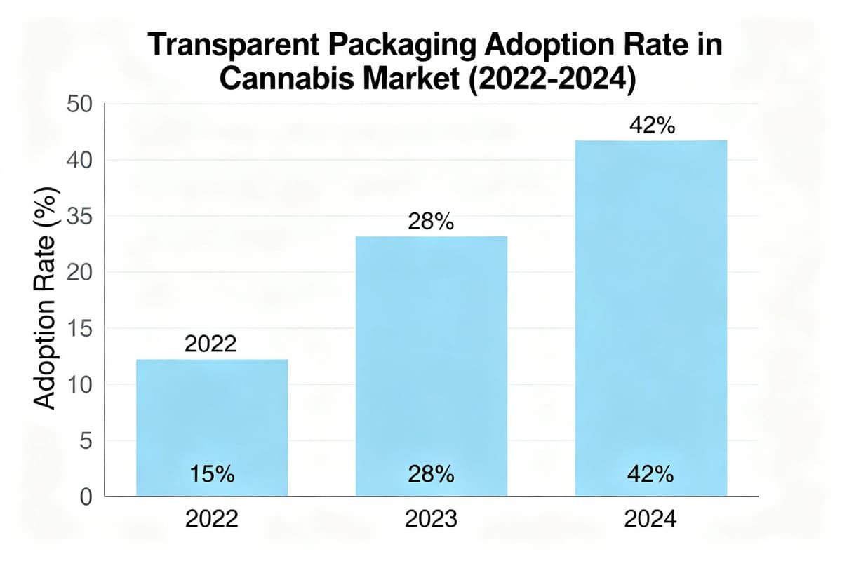 Market Trend Growth for Transparent Cannabis Packaging A simple bar chart showing the increased adoption rate of transparent packaging in the cannabis market from 2022 to 2024