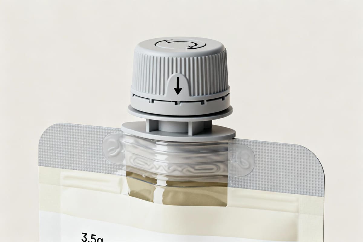 Functional Features of 3.5g Edible Packs An illustration of a 3.5g package showing a press-and-turn child-resistant lid and a multi-layer barrier film