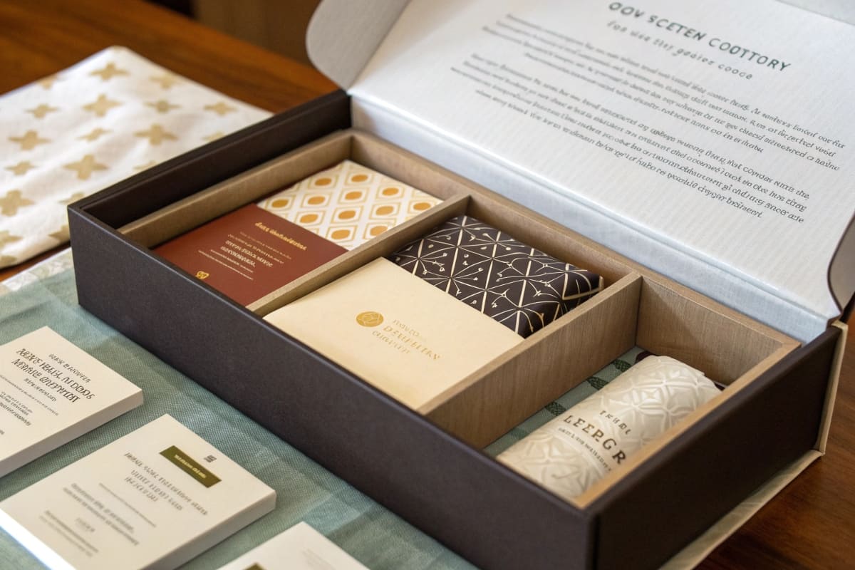 An open subscription box showing products neatly arranged in a custom-cut paperboard insert