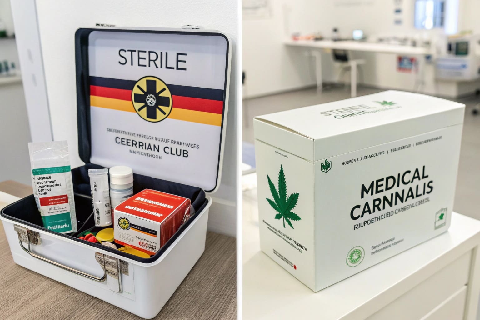 A split image showing a sterile [medical cannabis](https://cannintelligence.com/labelling-requirements-for-medical-cannabis-products-in-the-eu-and-the-uk/)<sup id=