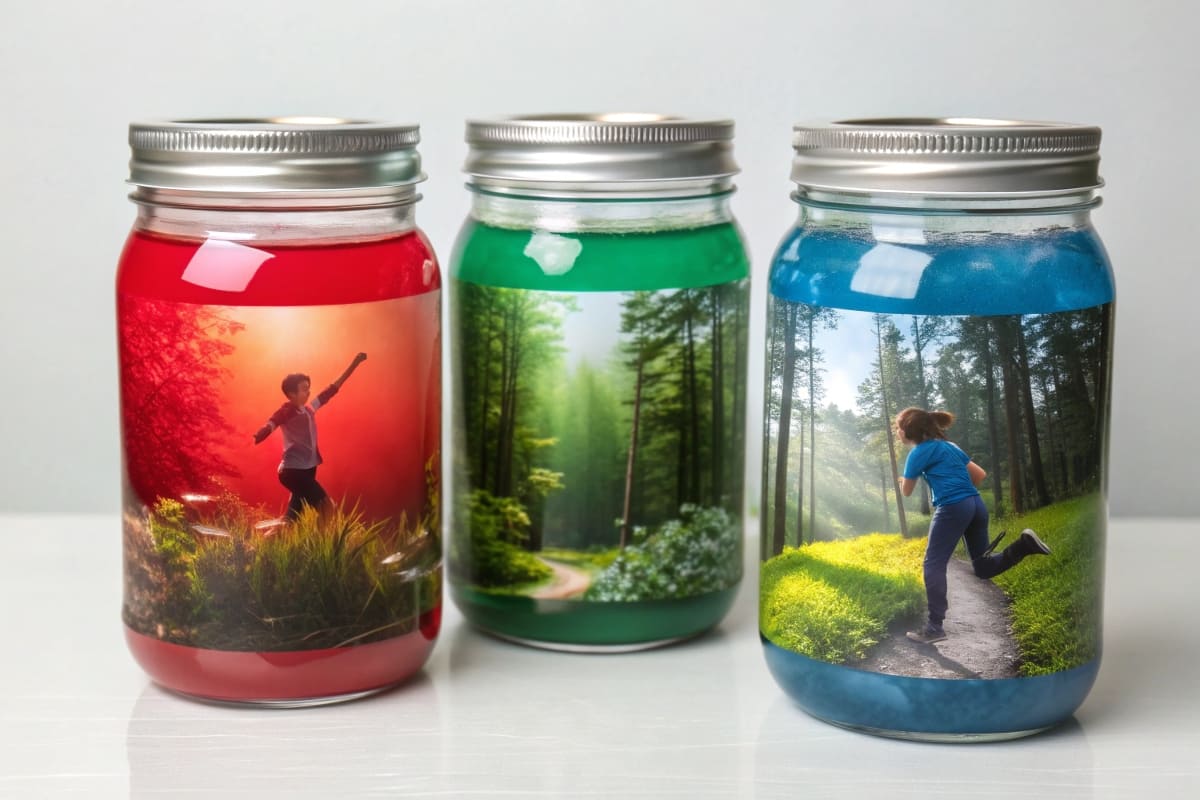 Emotional Associations of Different Packaging Colors A collage of different colored products evoking different emotions: a red energy drink, a green organic soap, a blue tech gadget