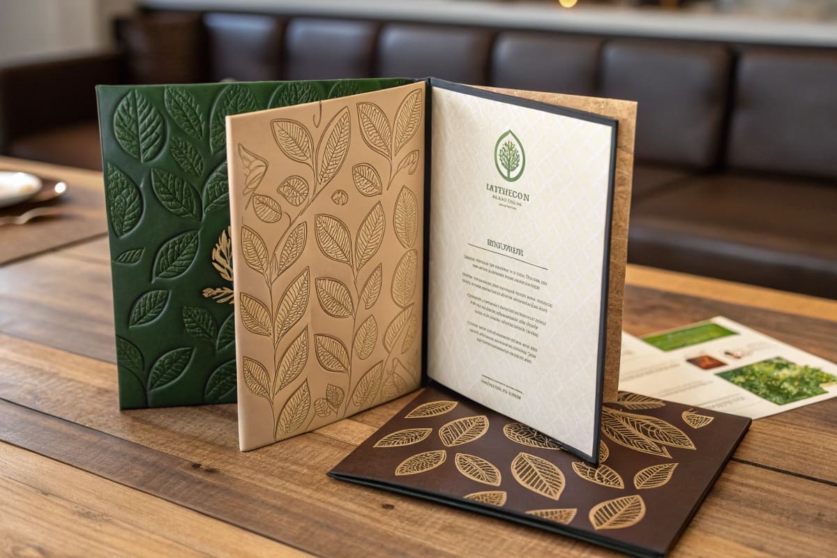 Embossing and Debossing on Sustainable Paper A close-up shot of a deep, crisp deboss on thick, uncoated paper stock