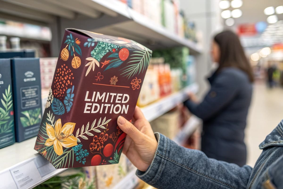 A "Limited Holiday Edition" label featured prominently on a product, with only a few items left on the shelf