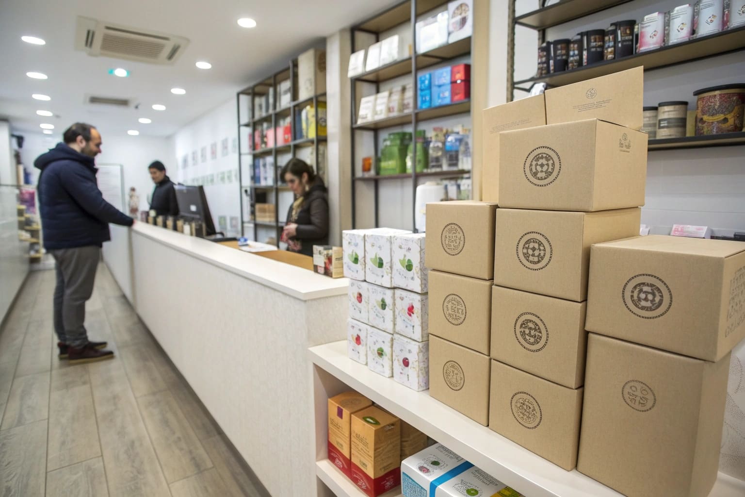 A before-and-after shot of a product in a generic bag versus a custom-branded package