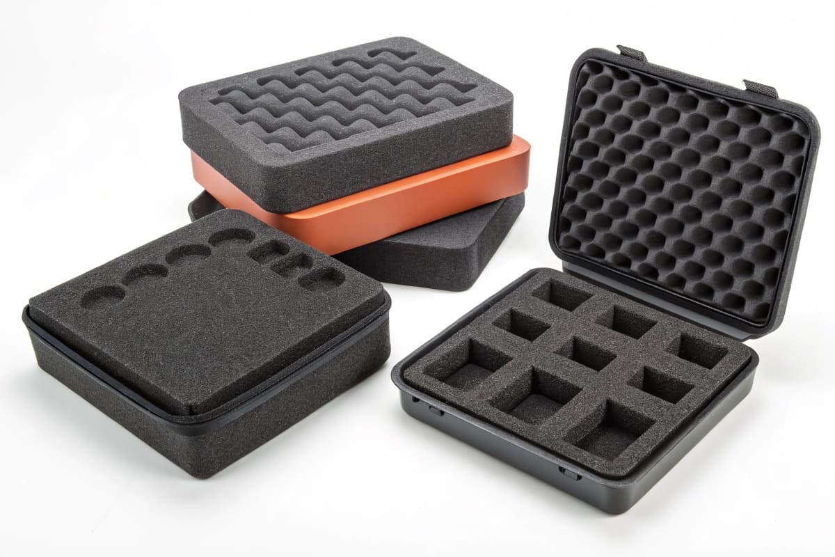 A high-end electronic device sitting perfectly within a custom-cut black EVA foam insert