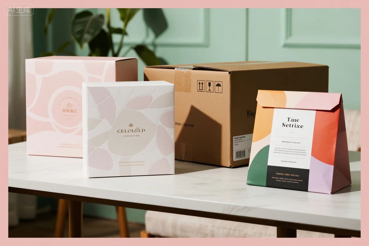 A collage of different printed packages: a premium retail box, a simple shipping carton, and a vibrant custom mailer