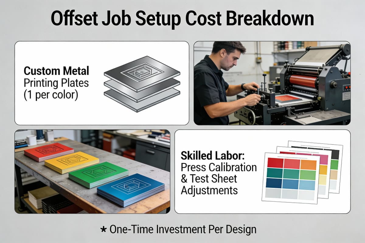 A close-up of a stack of custom metal offset printing plates, ready for the press