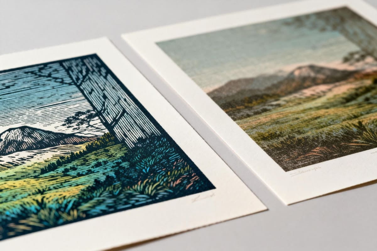 A side-by-side comparison showing the sharpness of gravure print next to a less sharp print from another method